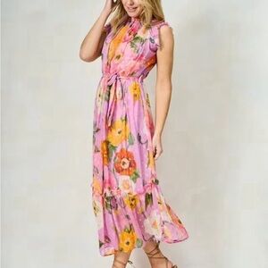 NWT Hope & Ivy high ruffle neck tiered metallic maxi dress size 14